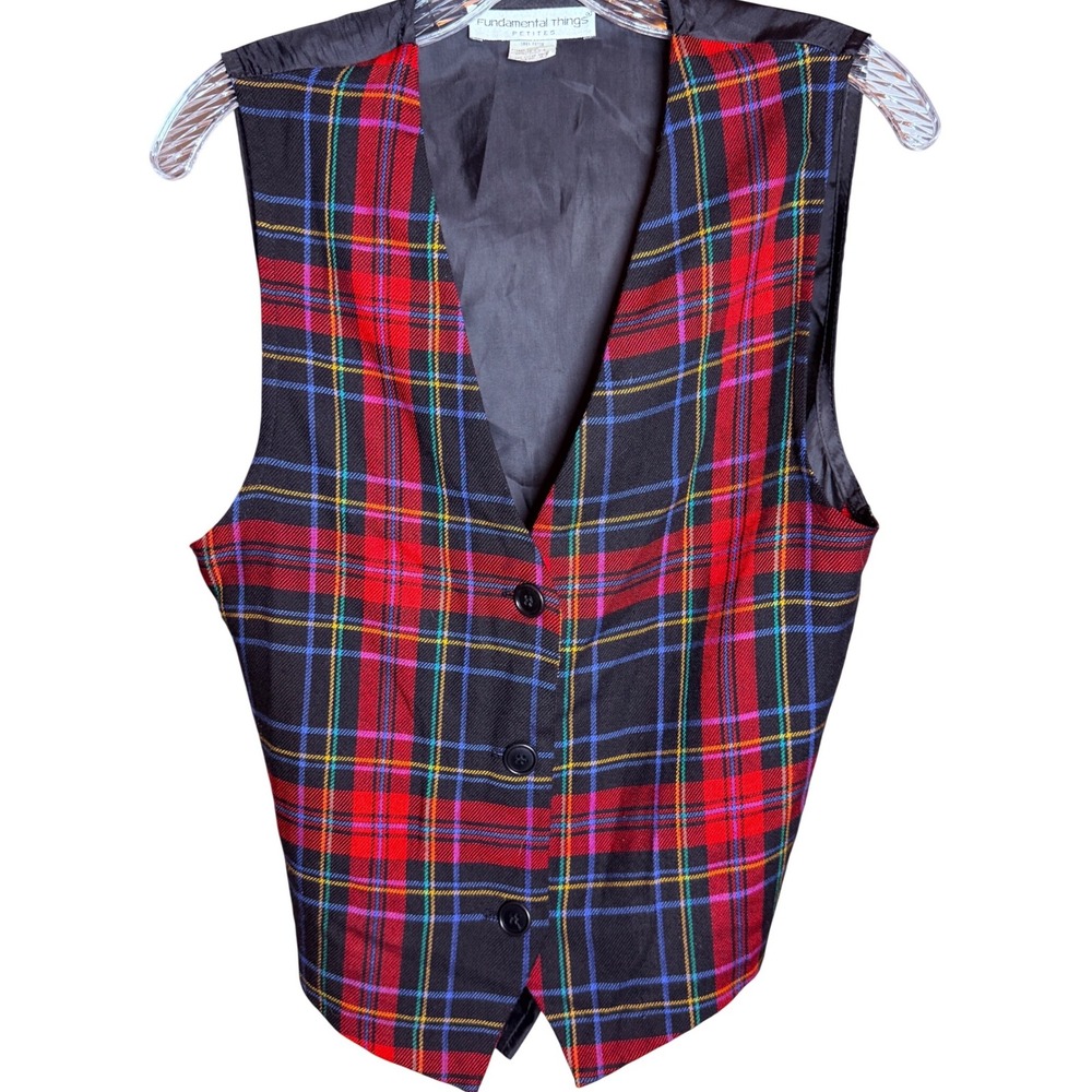 Vintage Style Plaid Vest Womens Size 8 Red Rayon Tartan Preppy Dark Academia USA